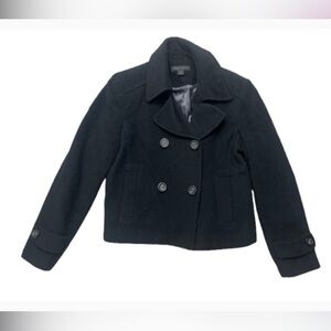 Women’s Preppy Y2K Black Double-Breasted Waisf Peacoat